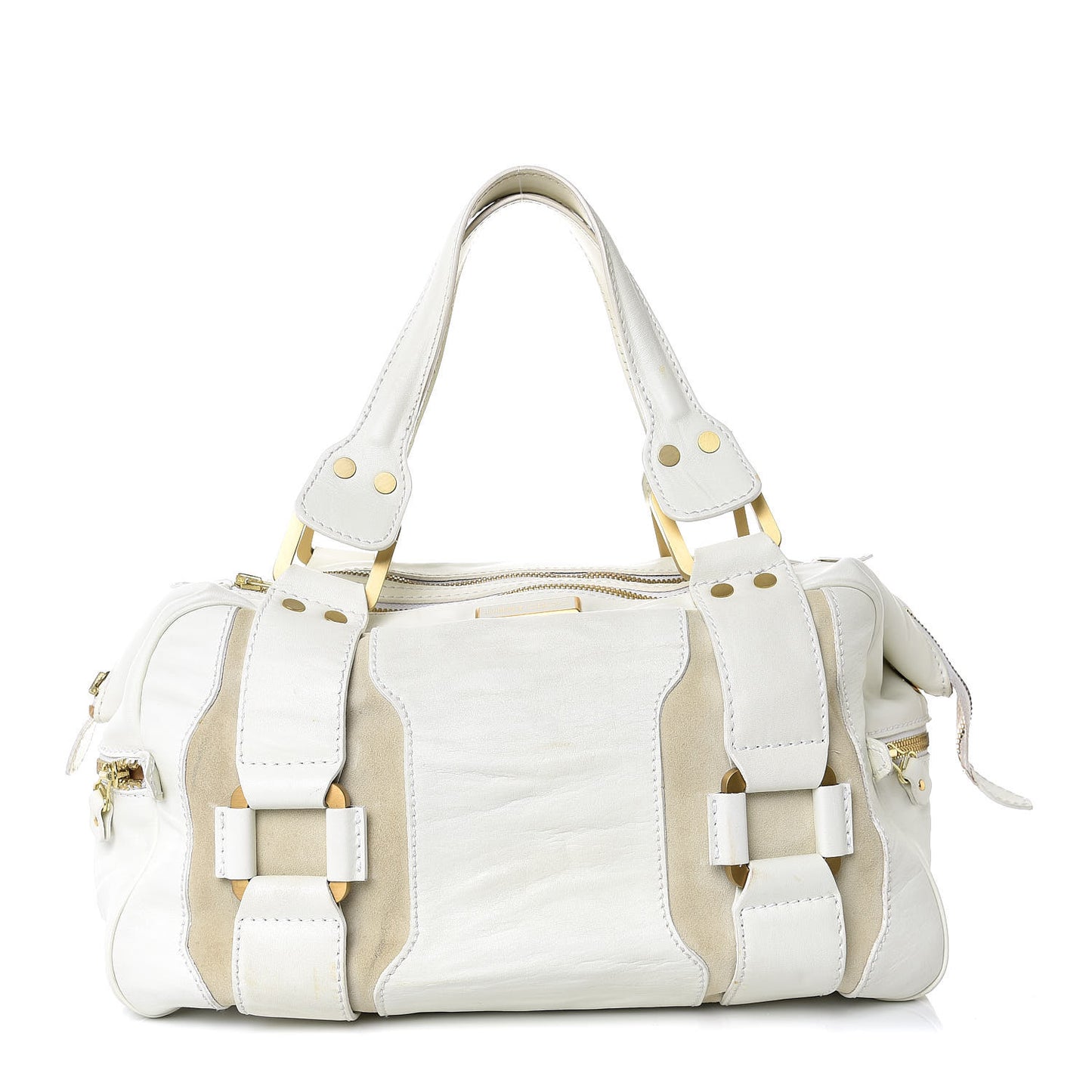Calfskin Suede Malena Satchel White