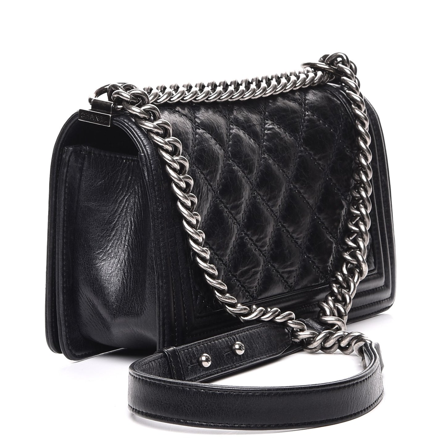 Calfskin Double Stitch Medium Boy Flap Black