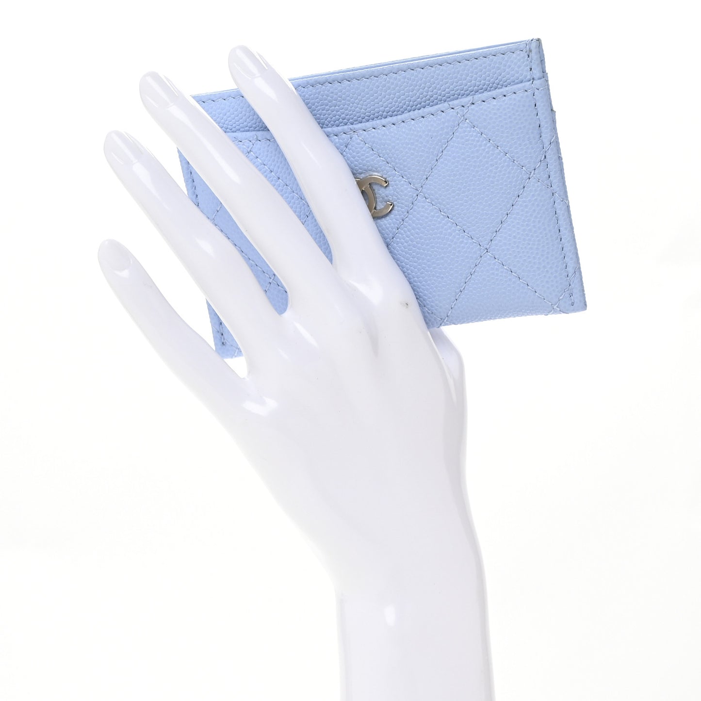 Caviar Quilted Card Holder Light Blue