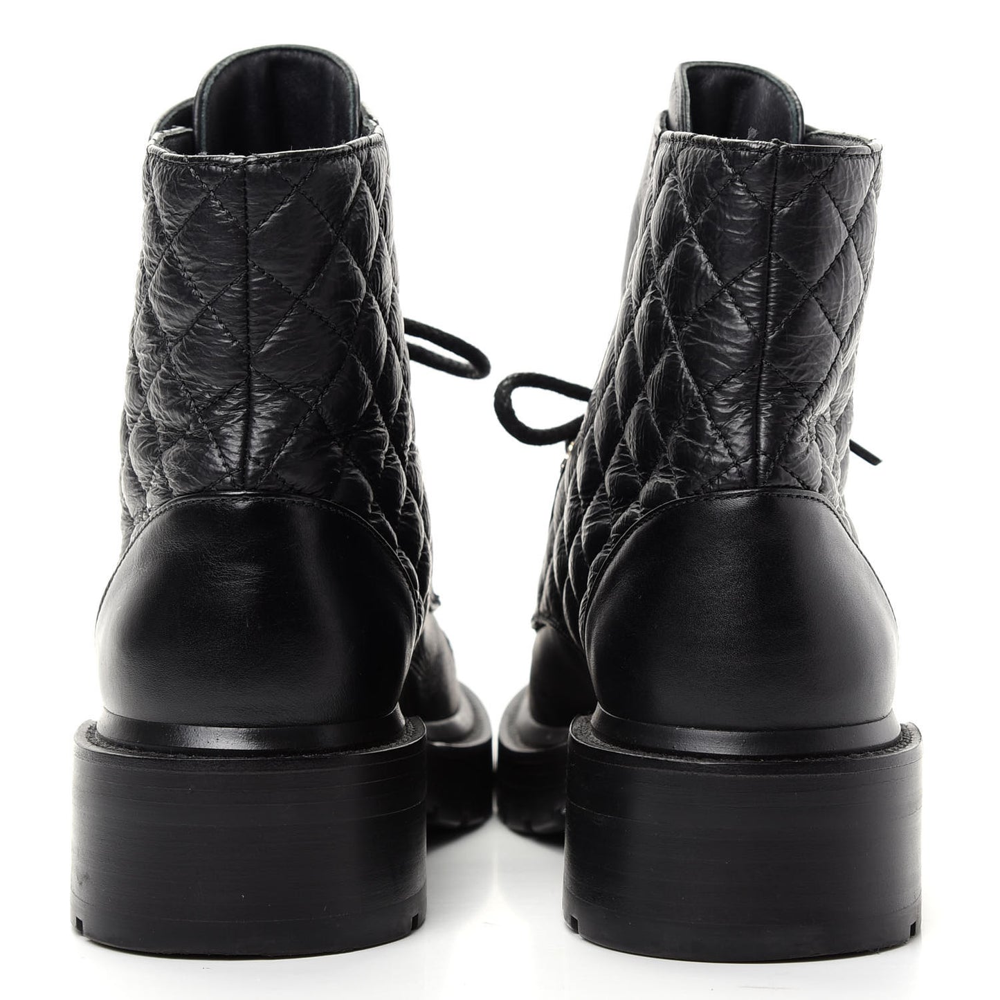 Shiny Goatskin Calfskin Quilted Lace Up Combat Boots 38 Black