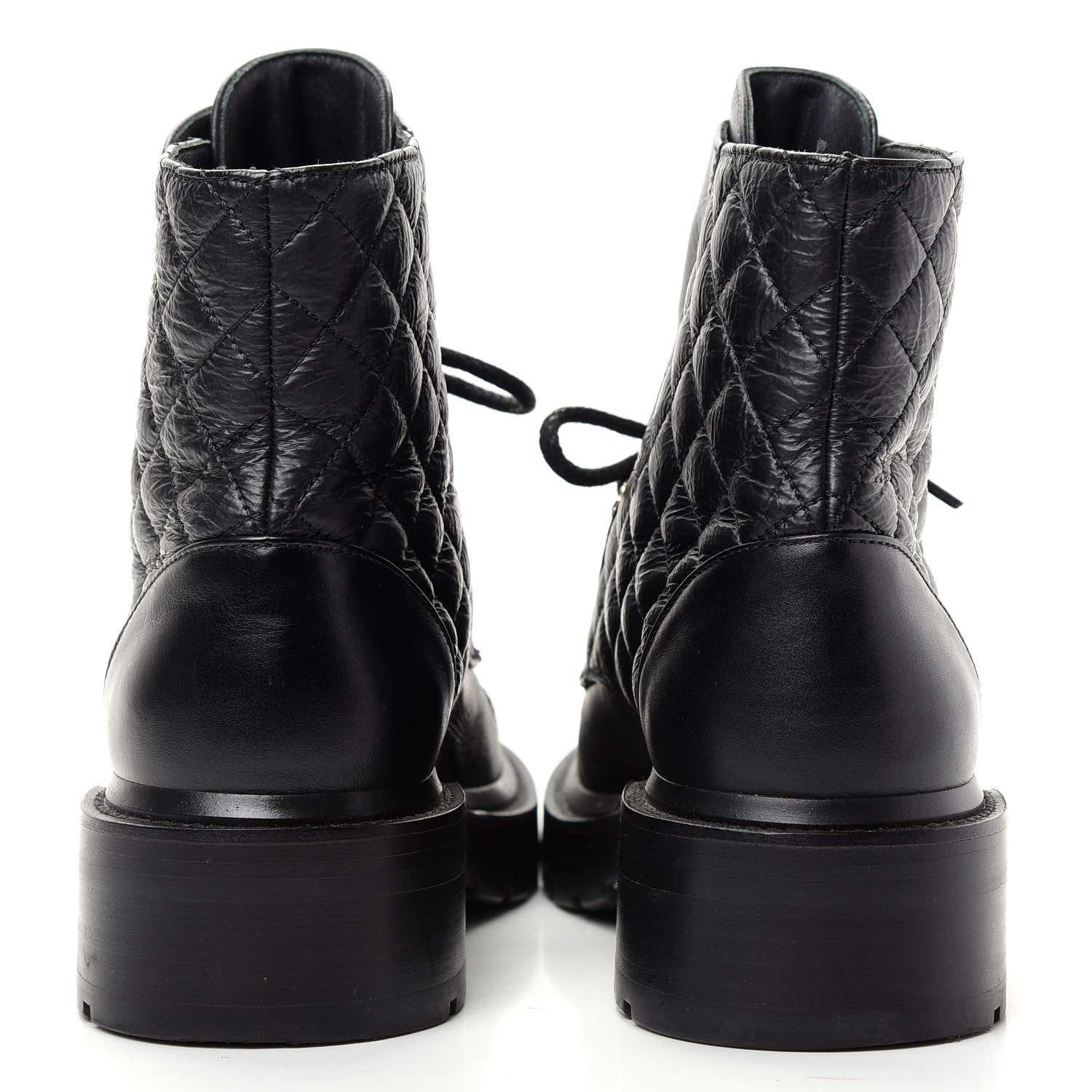 Chanel Shiny Goatskin Calfskin Quilted Lace Up Combat Boots 38 Black 7 of 10