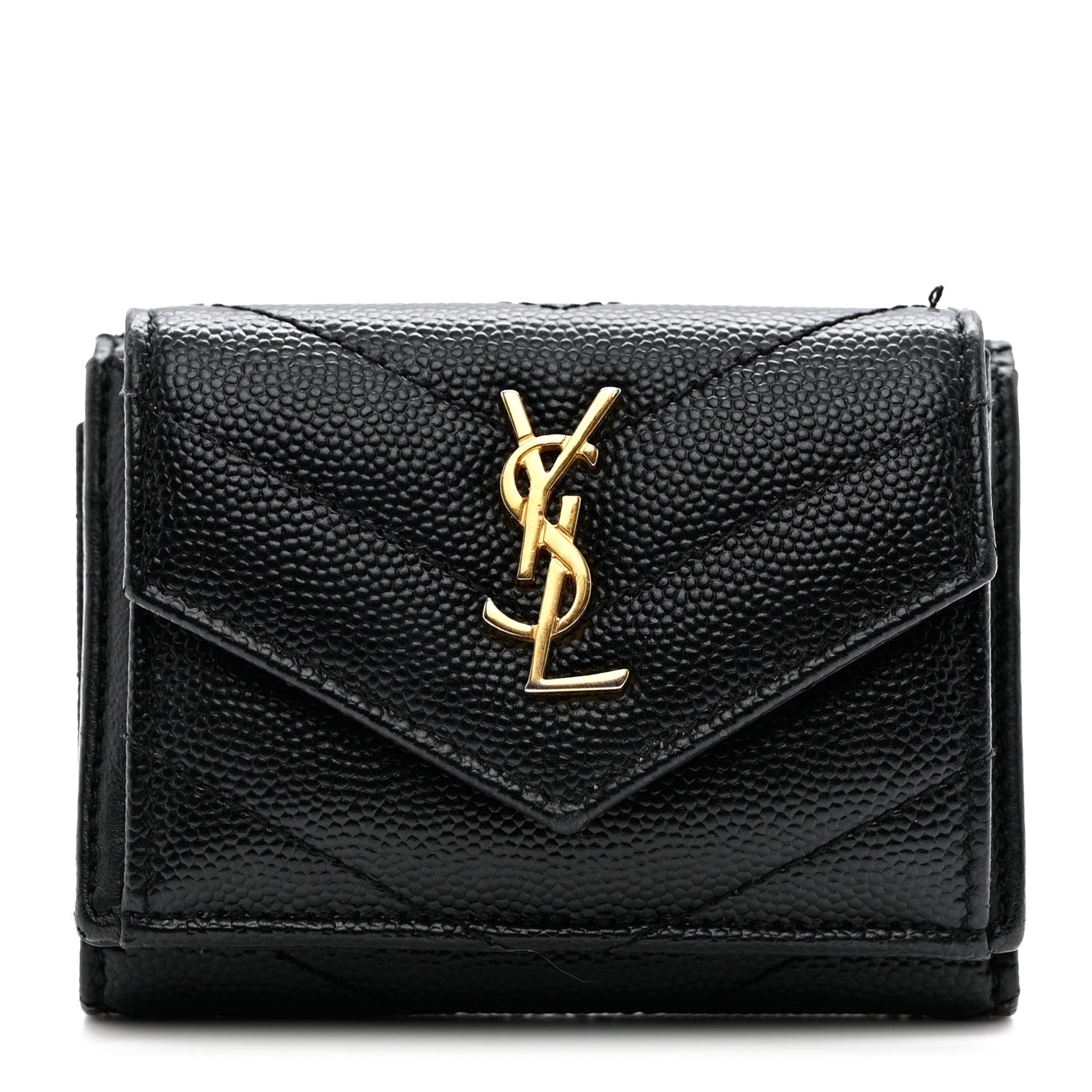 Saint Laurent Grain De Poudre Matelasse Chevron Monogram Tiny Wallet Black 1 of 6