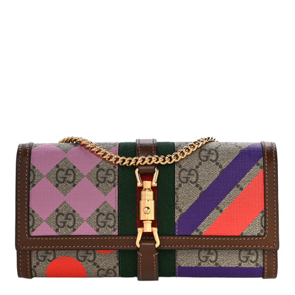Gucci GG Supreme Monogram Geometric Web Jackie 1961 Chain Wallet Beige Multicolor Brown Sugar 1 of 10