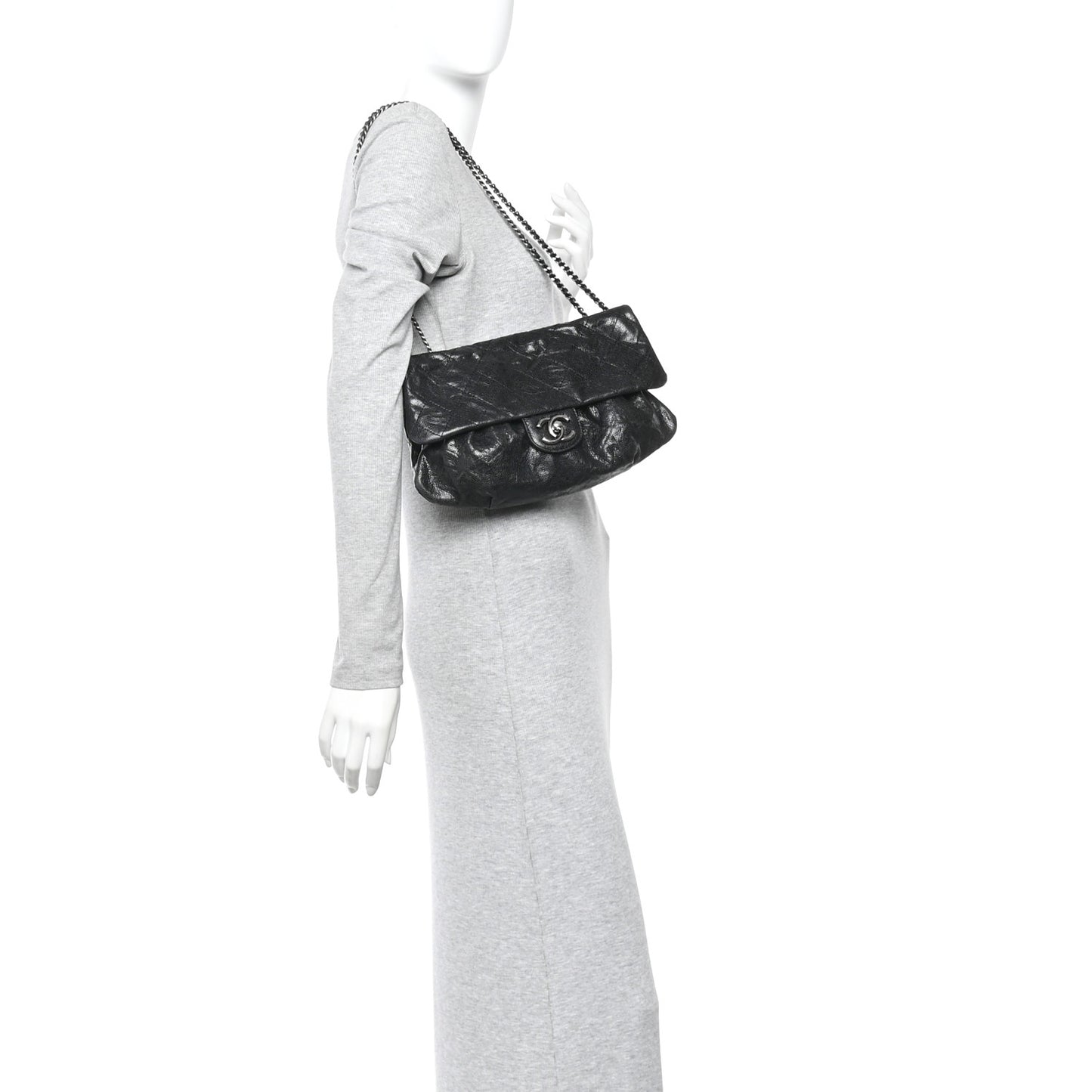 Caviar Quilted Medium Elastic Flap Black