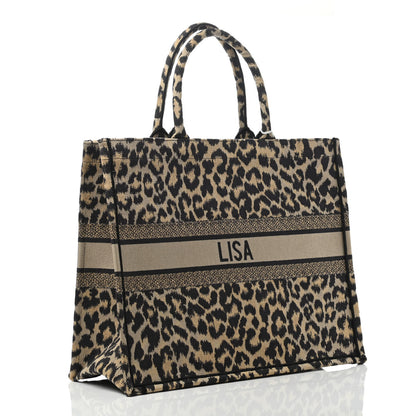 Christian Dior Canvas Mizza Embroidered Large Leopard Book Tote Beige 2 of 4