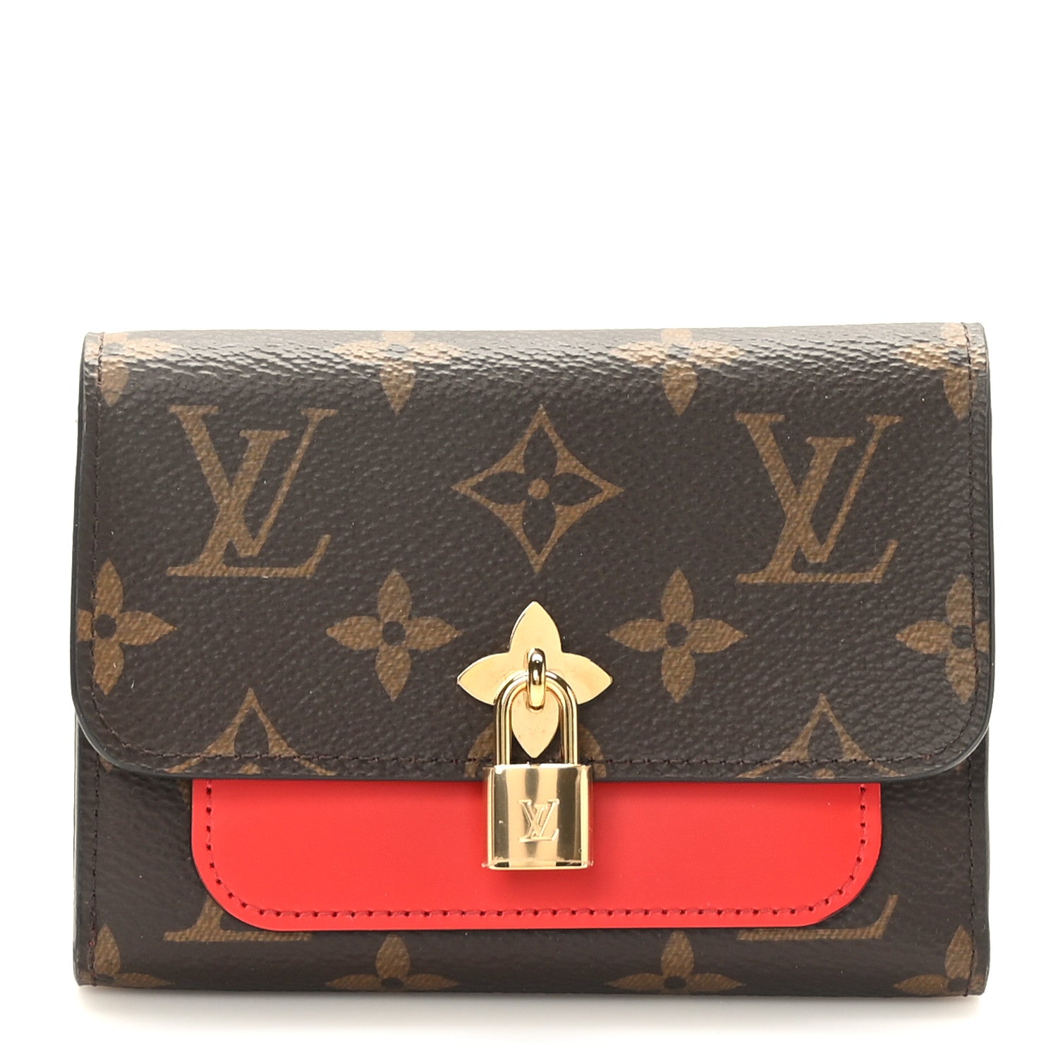 Louis Vuitton Monogram Flower Lock Compact Wallet Coquelicot 1 of 7