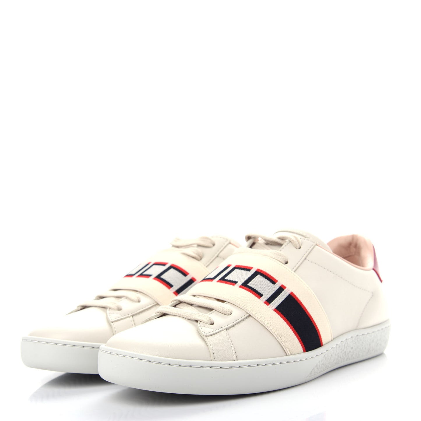 Calfskin Stripe Womens New Ace Sneakers 35.5 New Mystic White Ecru Red Flame