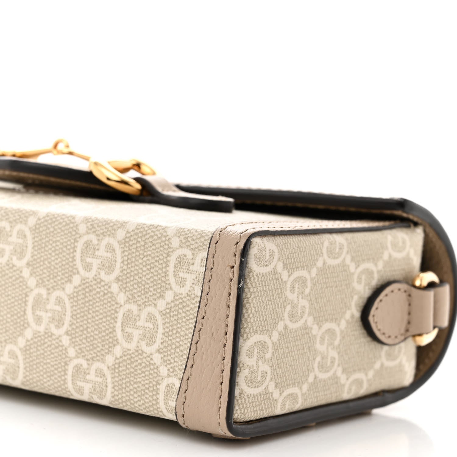 Gucci GG Supreme Monogram Textured Dollar Calfskin Mini Horsebit 1955 Shoulder Bag Beige Mystic White Oatmeal 10 of 10