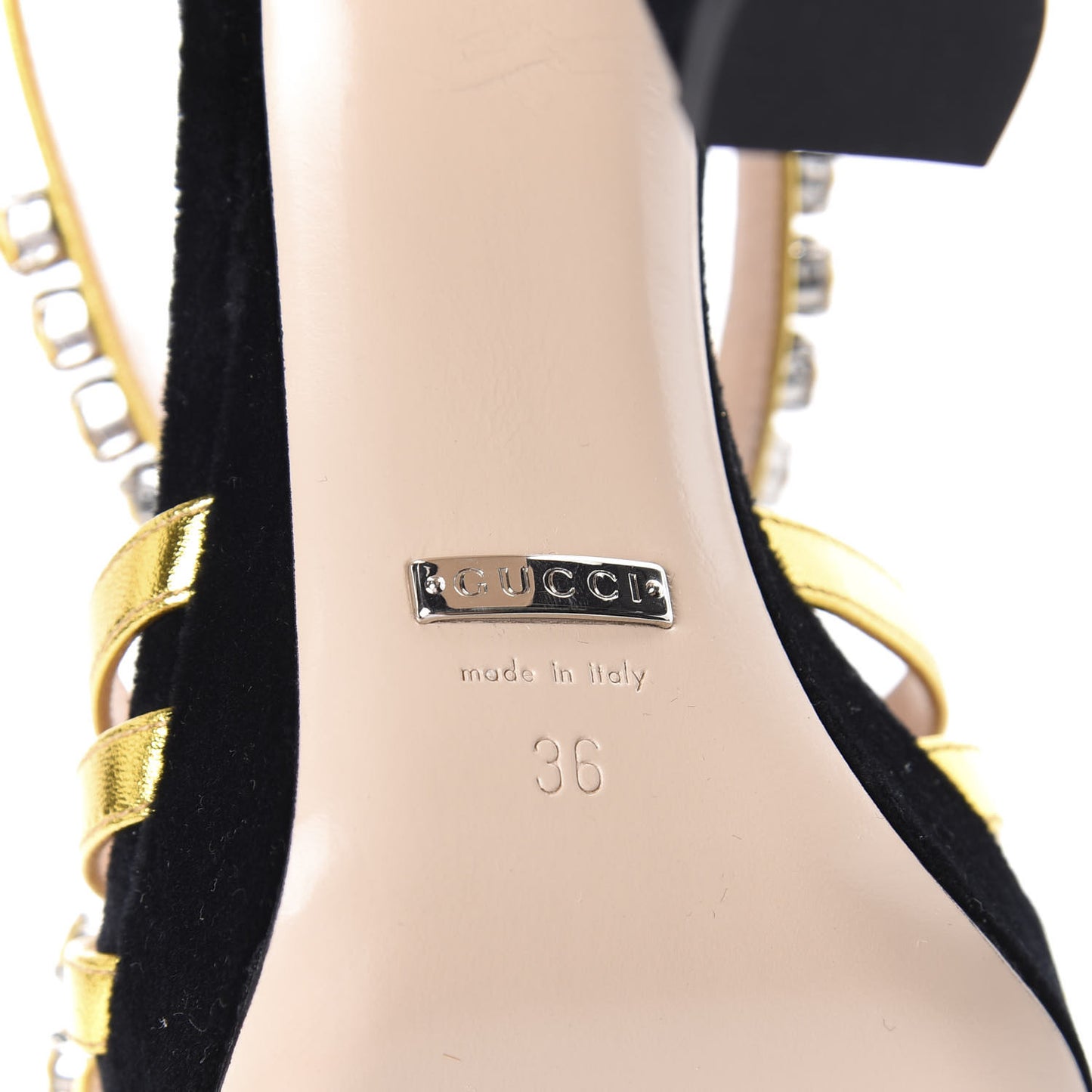 Velvet Crystal Platform Sandals 36 Black Gold