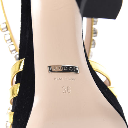Gucci Velvet Crystal Platform Sandals 36 Black Gold 6 of 7