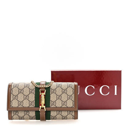 Gucci GG Supreme Monogram Azalea Calfskin Web Jackie 1961 Chain Wallet Beige Ebony Brown Sugar 11 of 11