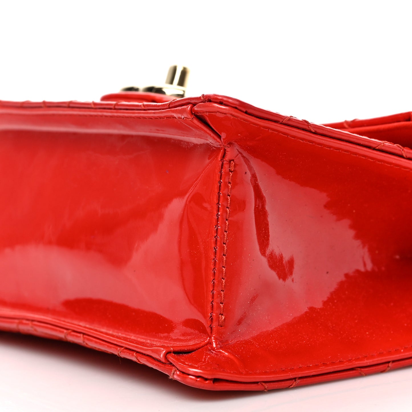 Patent Quilted Mini Bijoux Chain Square Flap Red
