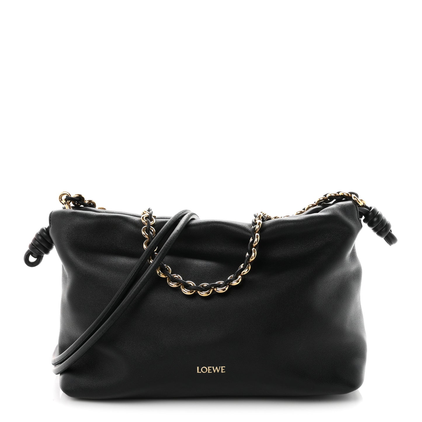 Mellow Nappa Medium Donut Chain Flamenco Knot Clutch Black