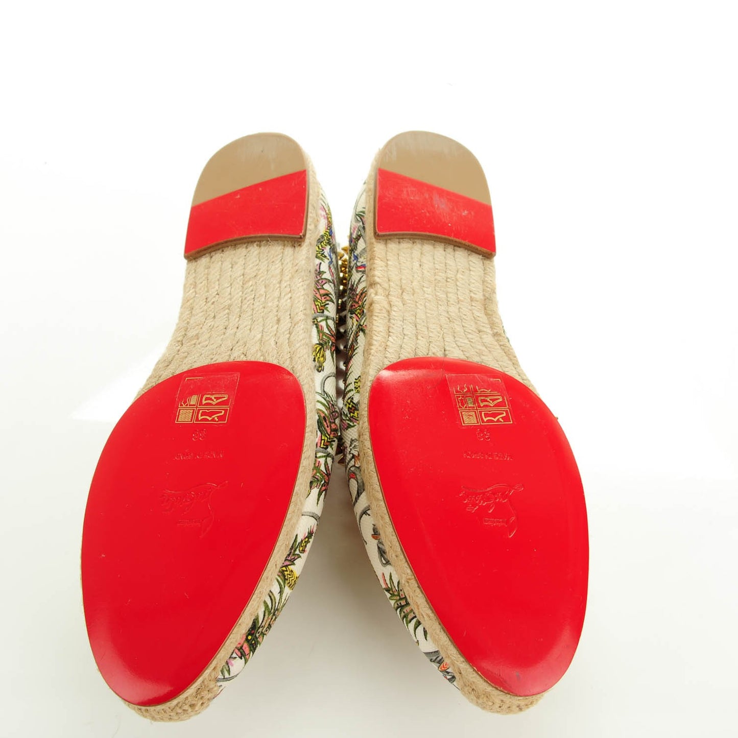 CHRISTIAN LOUBOUTIN Canvas Loubie Jungle Print Ares Spikes Flat Espadrille 38 Ivory