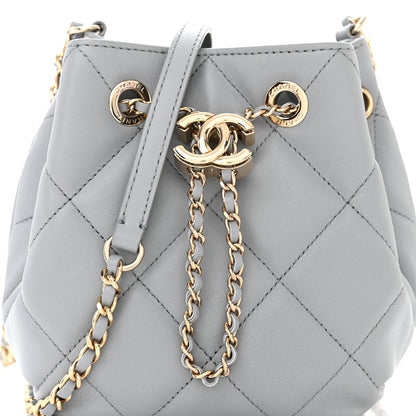 Chanel Lambskin Quilted CC Dweller Drawstring Bucket Bag Light Grey 8 of 11