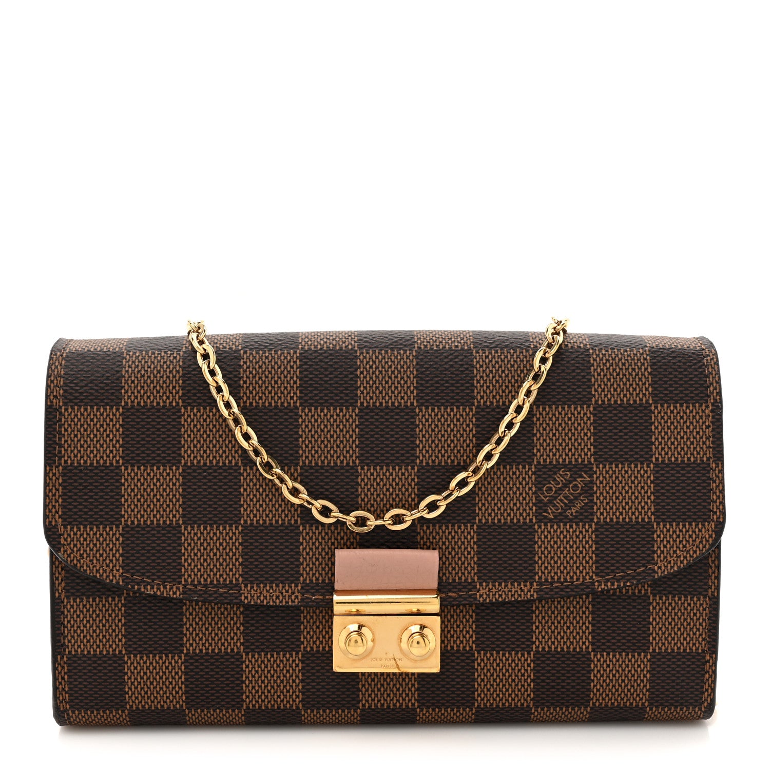Louis Vuitton Damier Ebene Croisette Chain Wallet Rose Ballerine 1 of 12