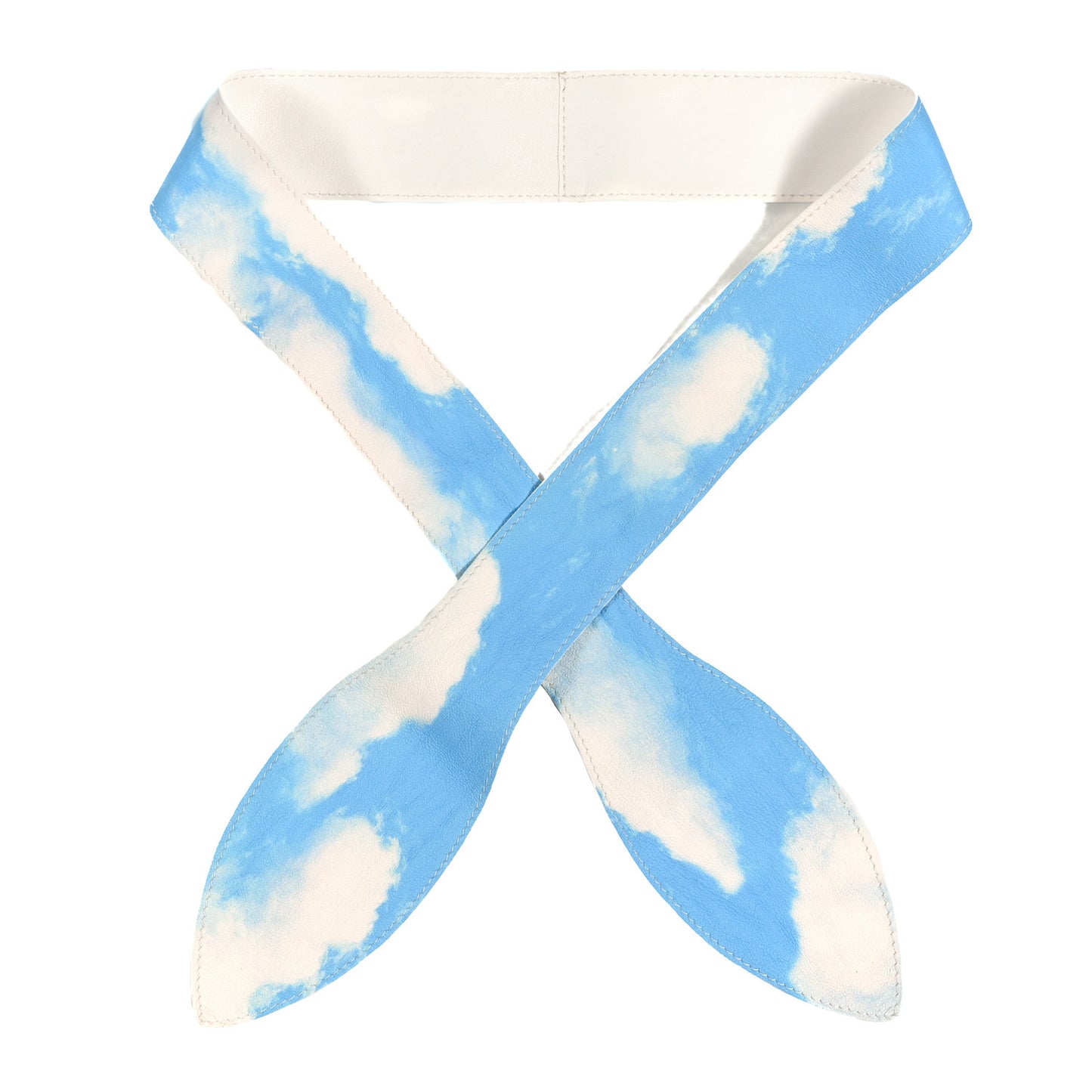 Lambskin Clouds Print Ribbon Handle Sky Blue