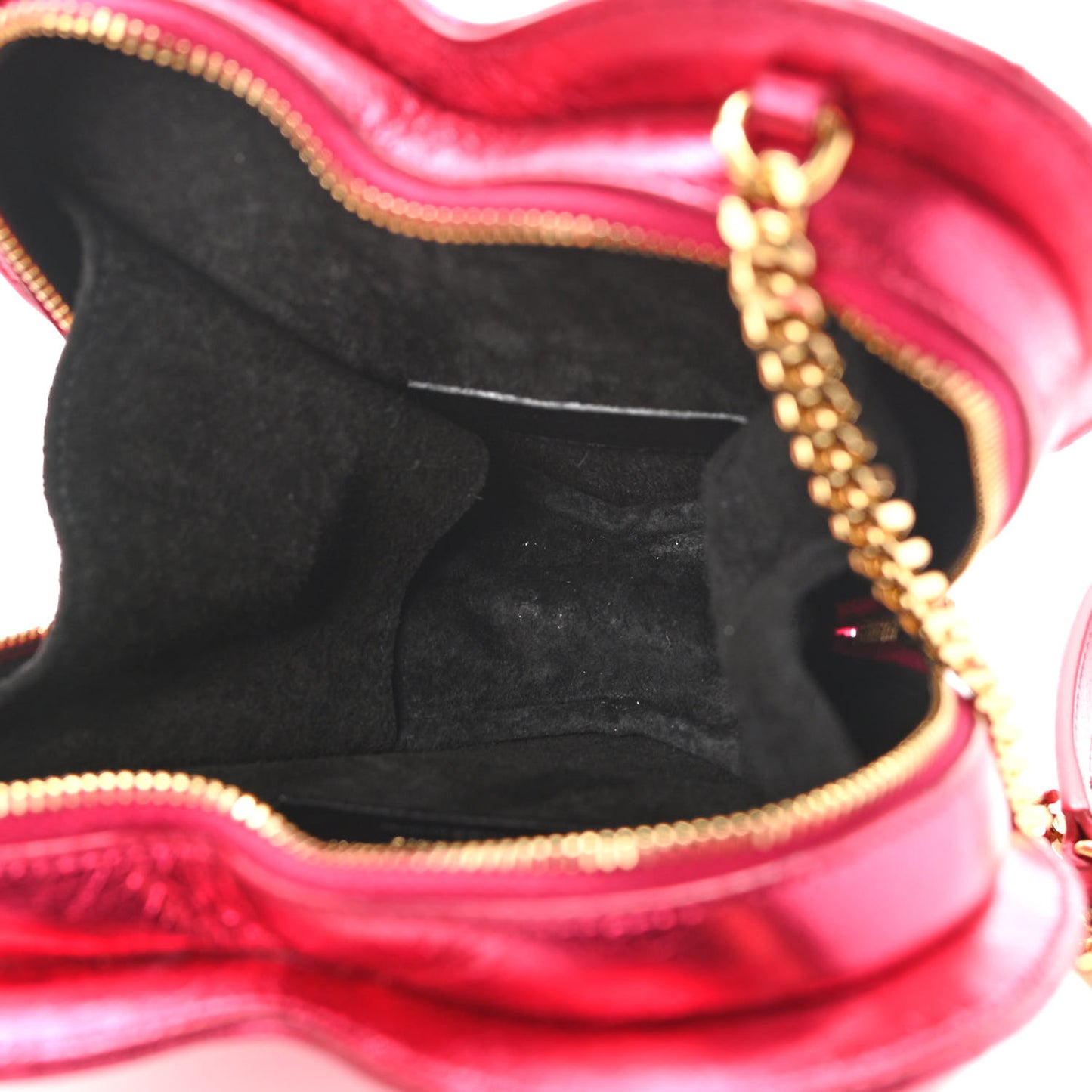 Metallic Calfskin Matelasse Chevron Monogram Small Love Heart Chain Bag Red