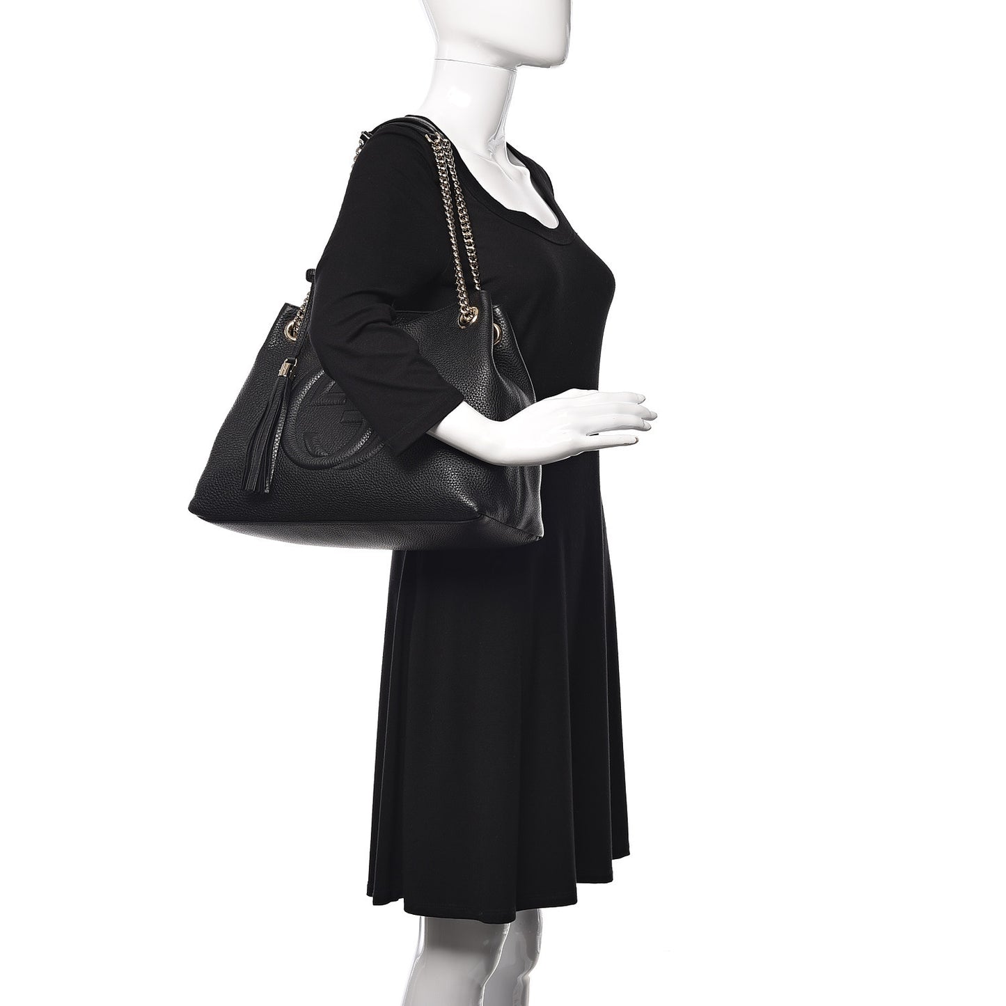 Pebbled Calfskin Medium Soho Chain Shoulder Bag Black