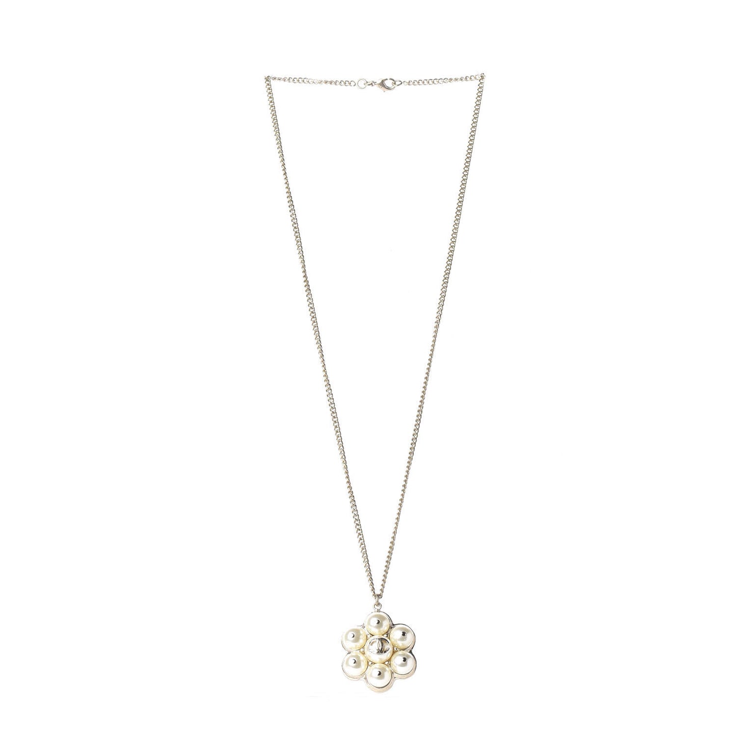Pearl Flower CC Pendant Necklace Gold