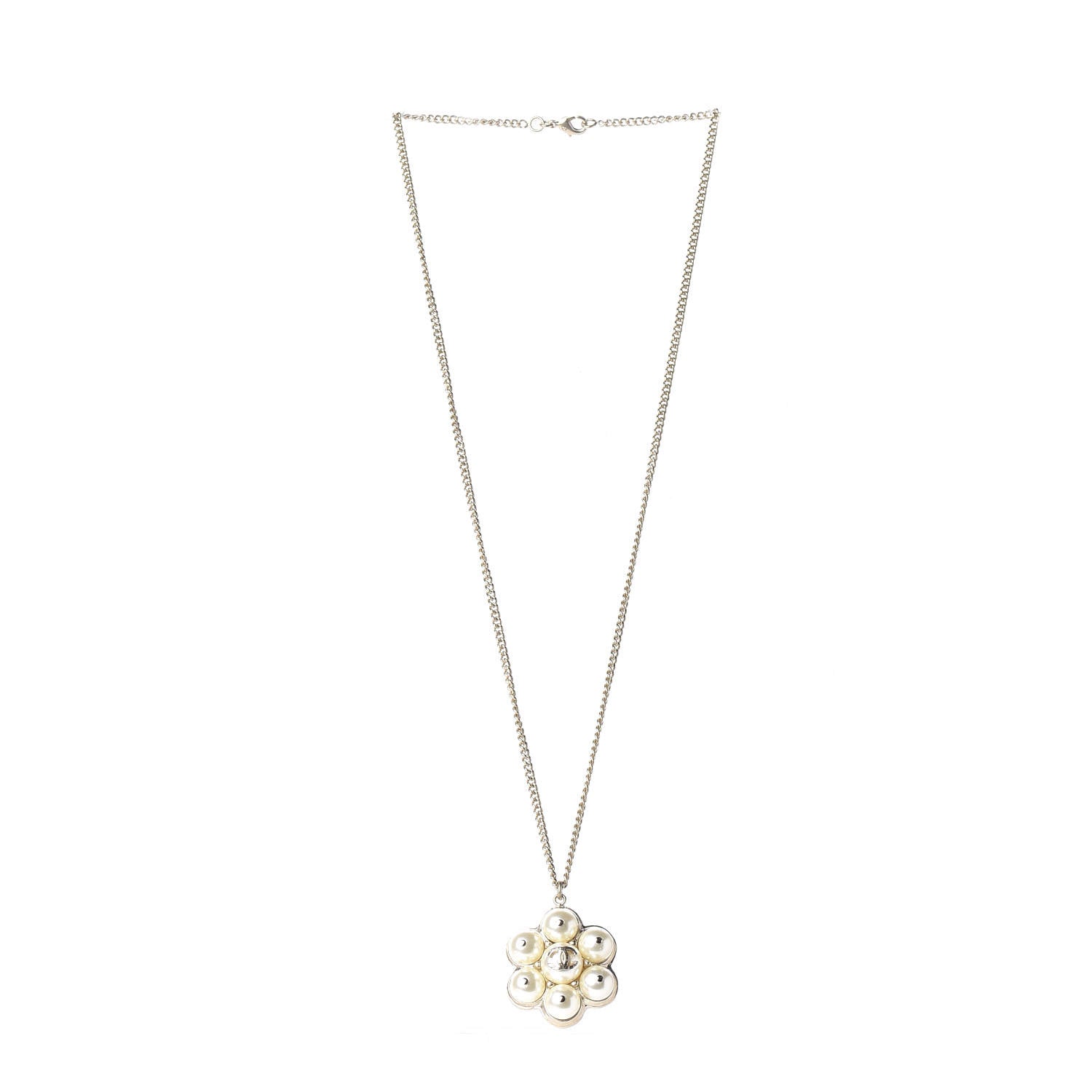 Chanel Pearl Flower CC Pendant Necklace Gold 2 of 6