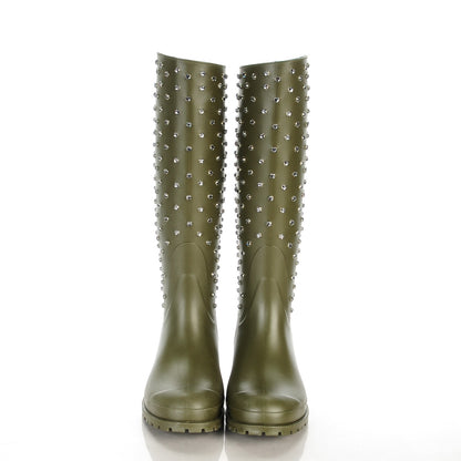Saint Laurent Rubber Studded Festival Rain Boots 38 New Kaki Fonce 3 of 8