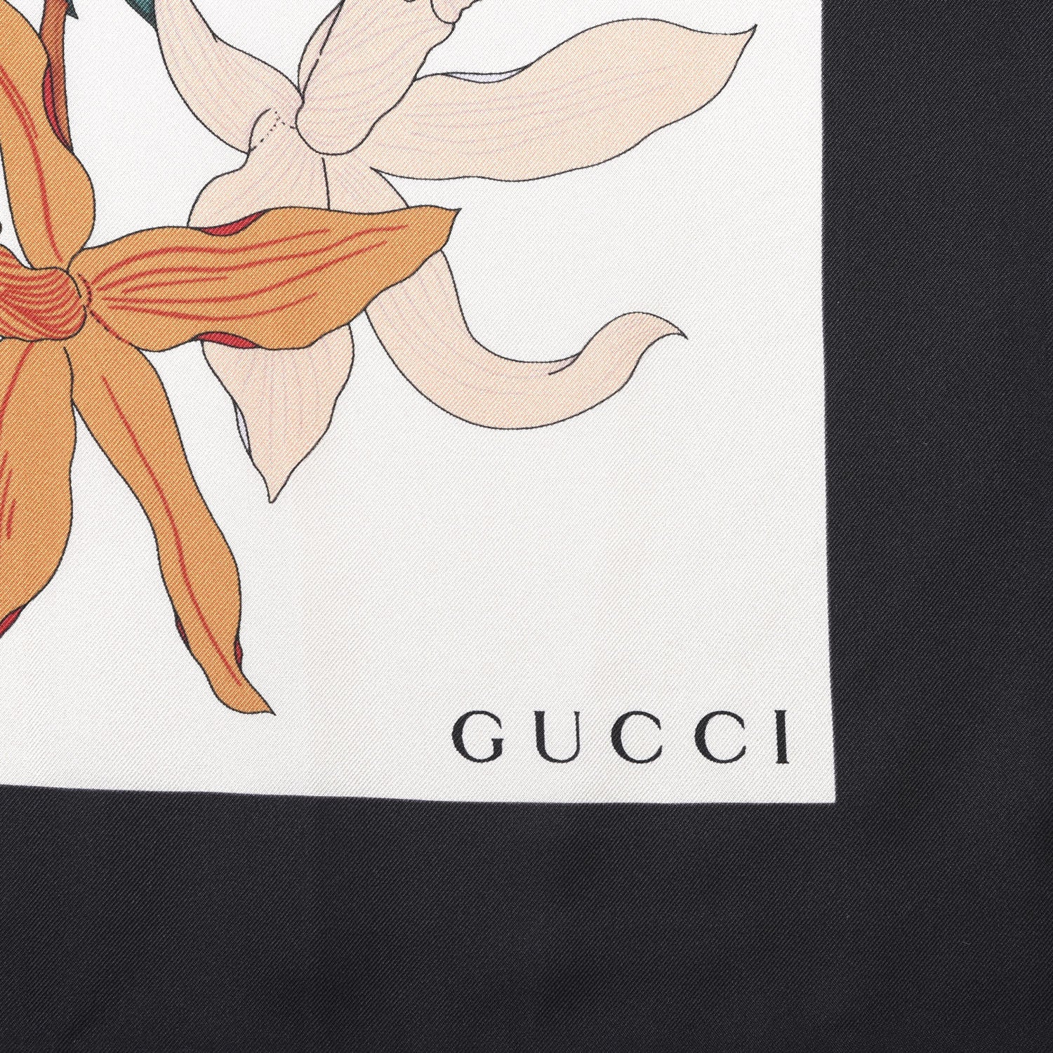 Gucci Silk Twill Flora Gothic Square Scarf White Black 3 of 5