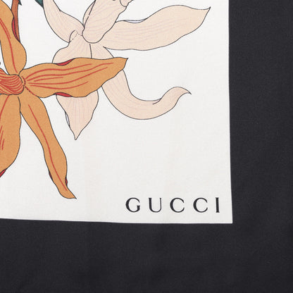 Gucci Silk Twill Flora Gothic Square Scarf White Black 3 of 5