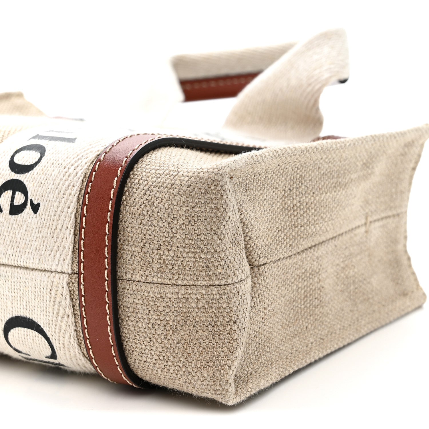 Chloe Cotton Calfskin Mini Woody Ribbon Tote White Brown 10 of 10