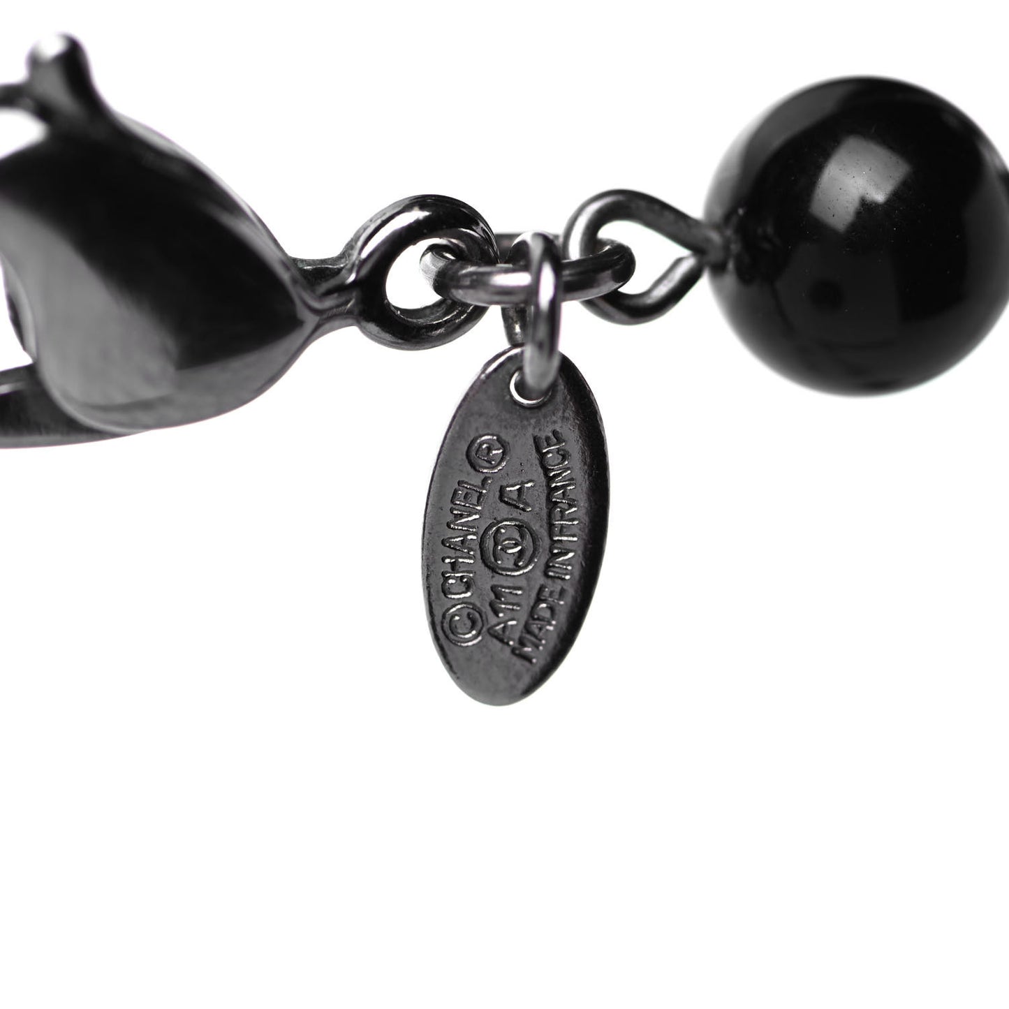 Pearl Beaded Crystal CC Long Necklace Black Silver