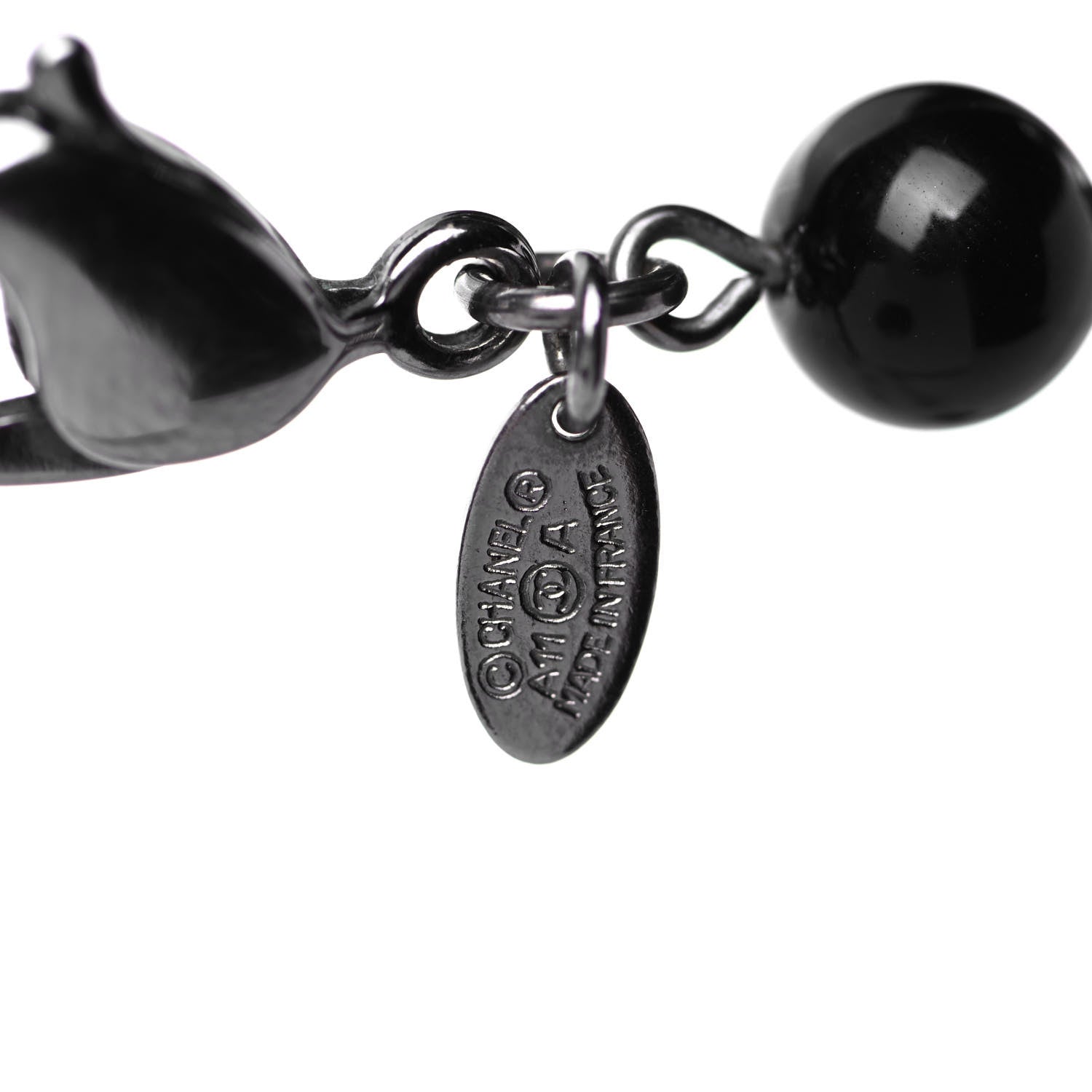 Chanel Pearl Beaded Crystal CC Long Necklace Black Silver 7 of 9