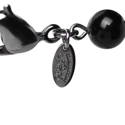 Chanel Pearl Beaded Crystal CC Long Necklace Black Silver 7 of 9