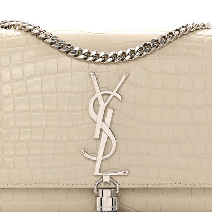 Saint Laurent Calfskin Crocodile Embossed Small Classic Monogram Kate Tassel Satchel Blanc Vintage 9 of 11