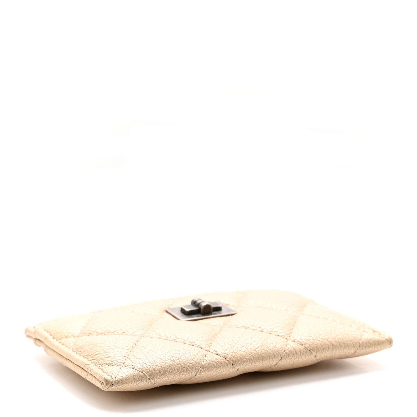 Metallic Grained Calfskin Quilted Reissue Card Holder Gold
