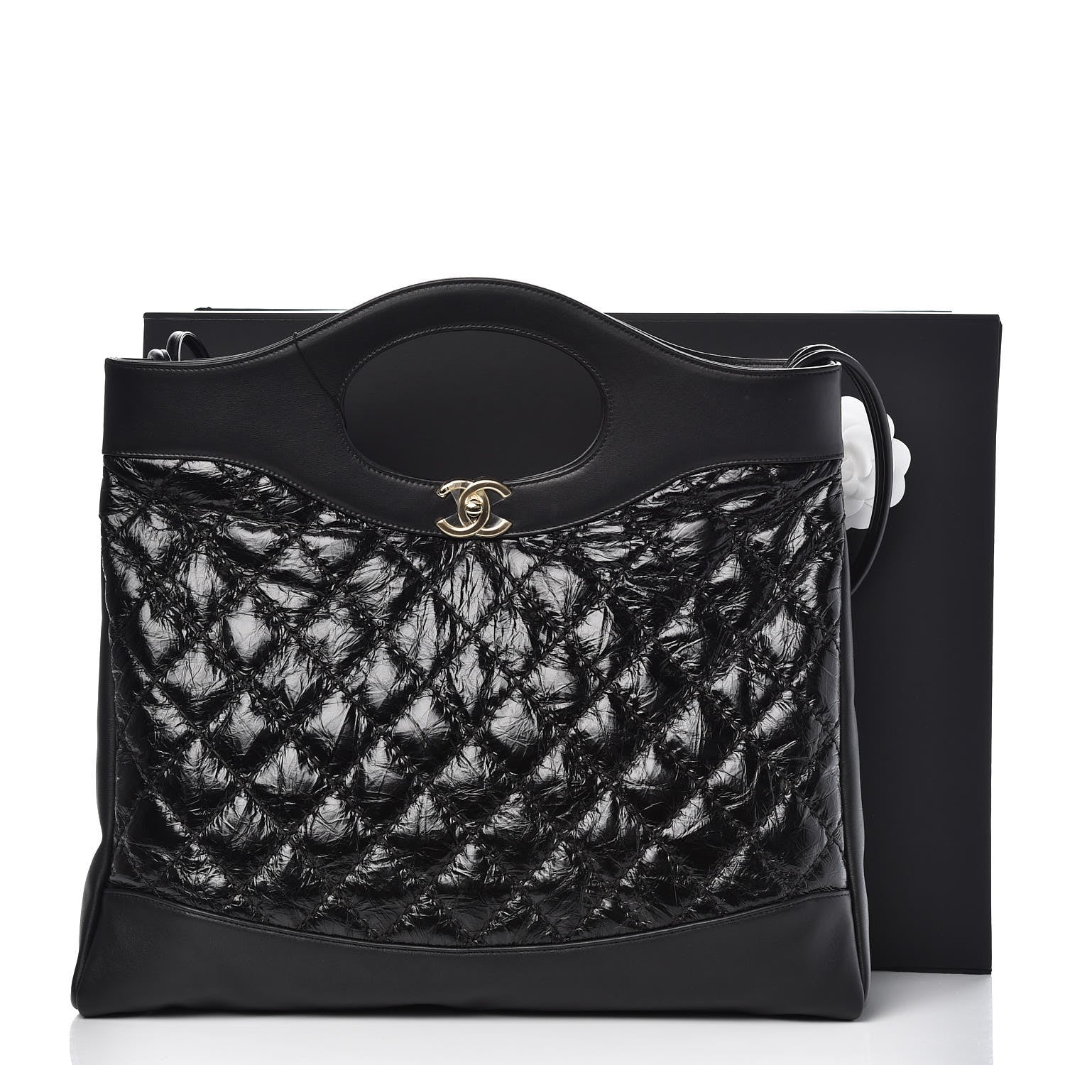Chanel Crumpled Calfskin Quilted 31 Large Shopping Bag Black 8 of 8