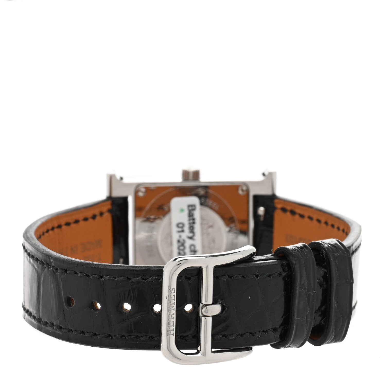Hermes Stainless Steel Alligator Diamond Bezel Mother of Pearl 21mm Heure H Hour Quartz Watch Noir 3 of 4
