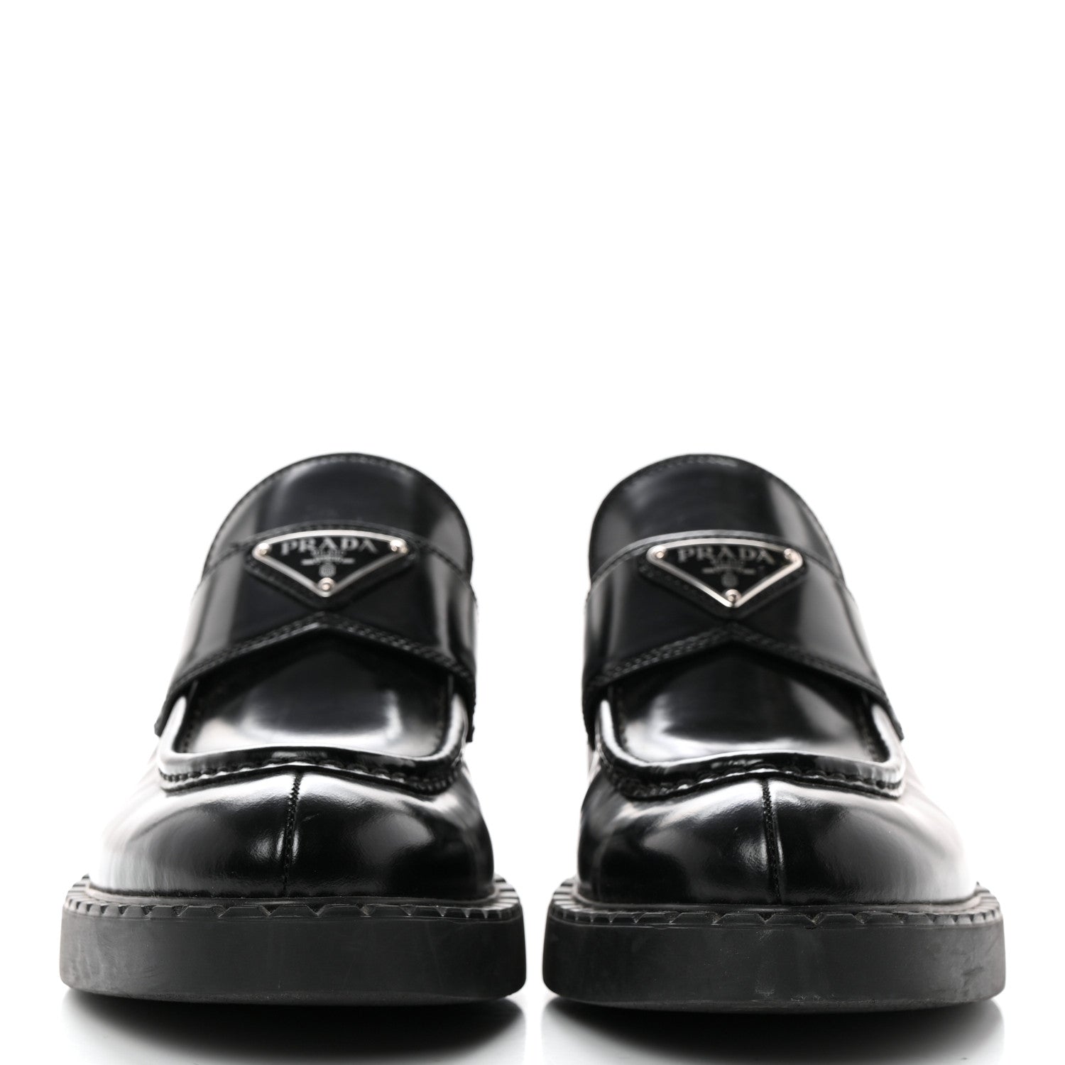 Prada Spazzolato Metal Triangle Logo 50mm Loafers 41 Black 2 of 8