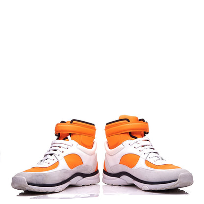 Chanel Suede Calfskin Lambskin Neoprene High Top CC Sneakers 40.5 White Fluo Orange 5 of 10
