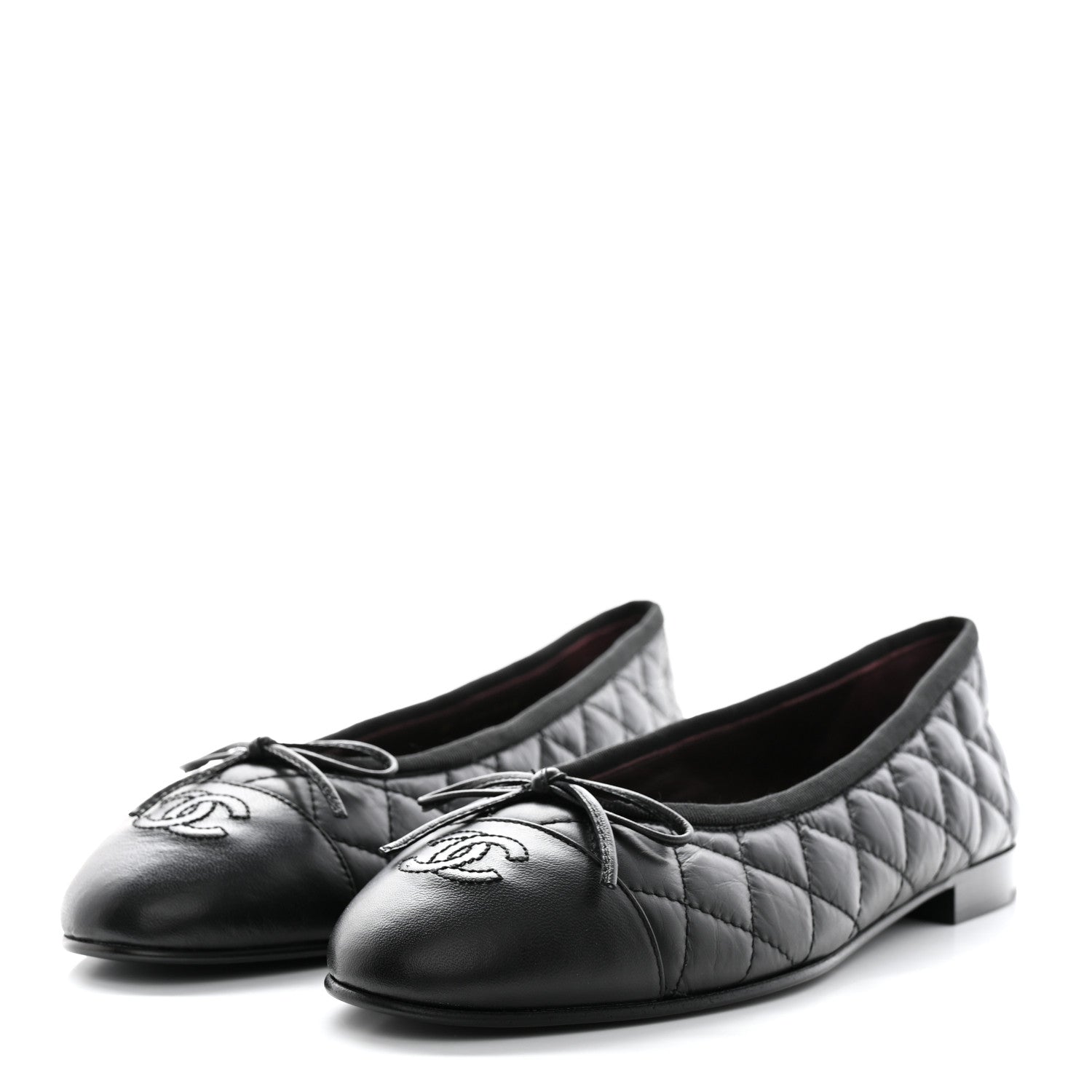 Chanel Aged Calfskin Quilted Cap Toe Ballerina Flats 38.5 Black 3 of 10