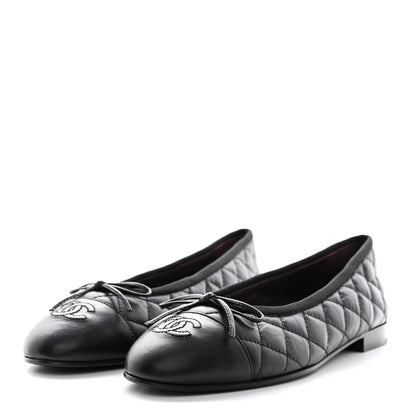 Chanel Aged Calfskin Quilted Cap Toe Ballerina Flats 38.5 Black 3 of 10