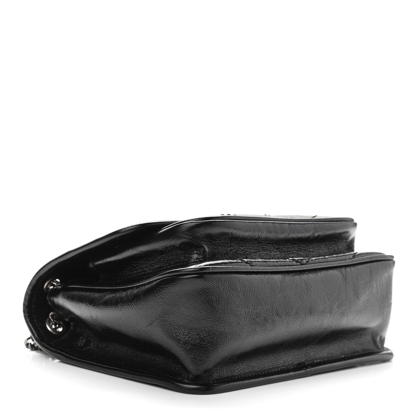 Crinkled Calfskin Matelasse Monogram Baby Niki Chain Satchel Black