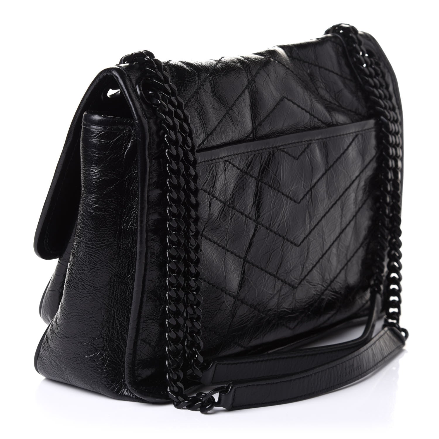 Saint Laurent Crinkled Calfskin Matelasse Monogram Medium Niki Chain Satchel Black 3 of 10