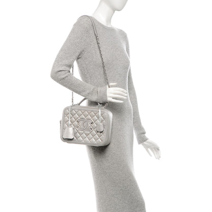 Chanel Metallic Caviar Quilted Large CC Filigree Vanity Case Silver 2 of 9
