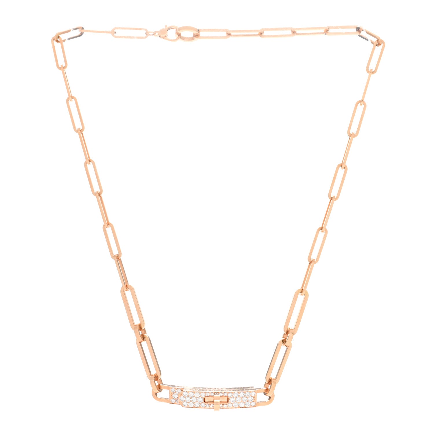 Hermes 18K Rose Gold Diamond Pave Kelly Chaine Choker Necklace 2 of 4