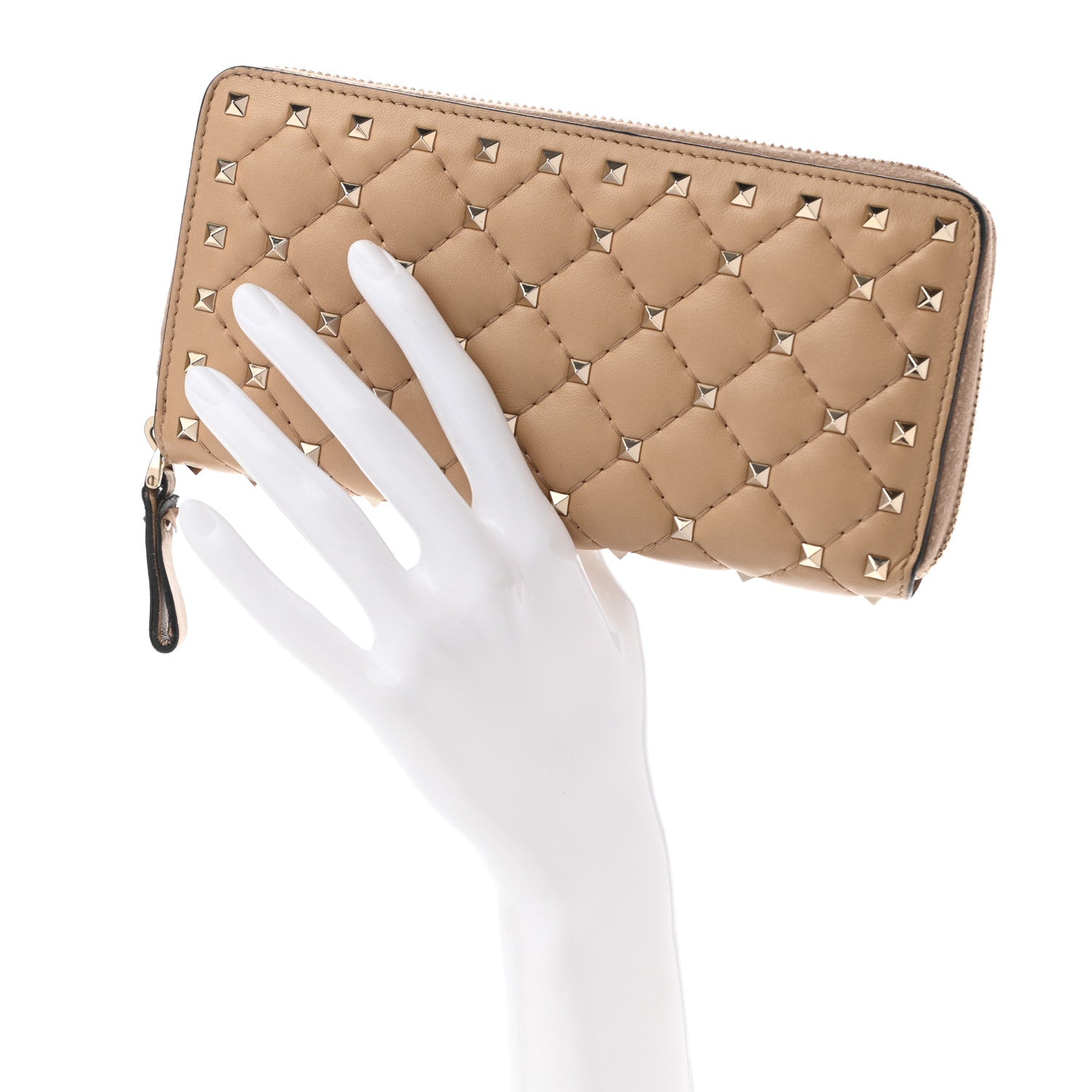 Valentino Garavani Nappa Rockstud Spike Zip Around Wallet Camel Rose 2 of 12