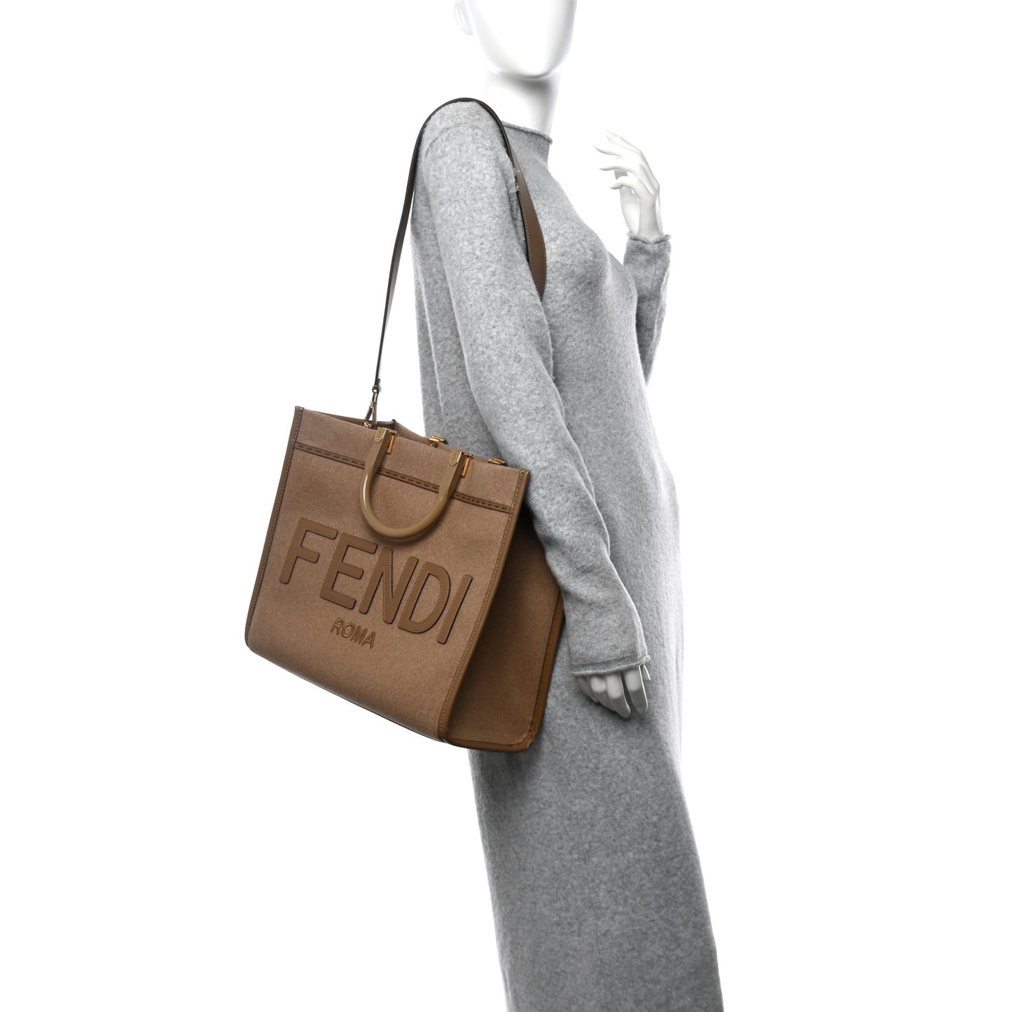 Flannel Vitello King Wool Plexiglass FF Logo Embroidered Medium Fendi Sunshine Shopper Tote Brown