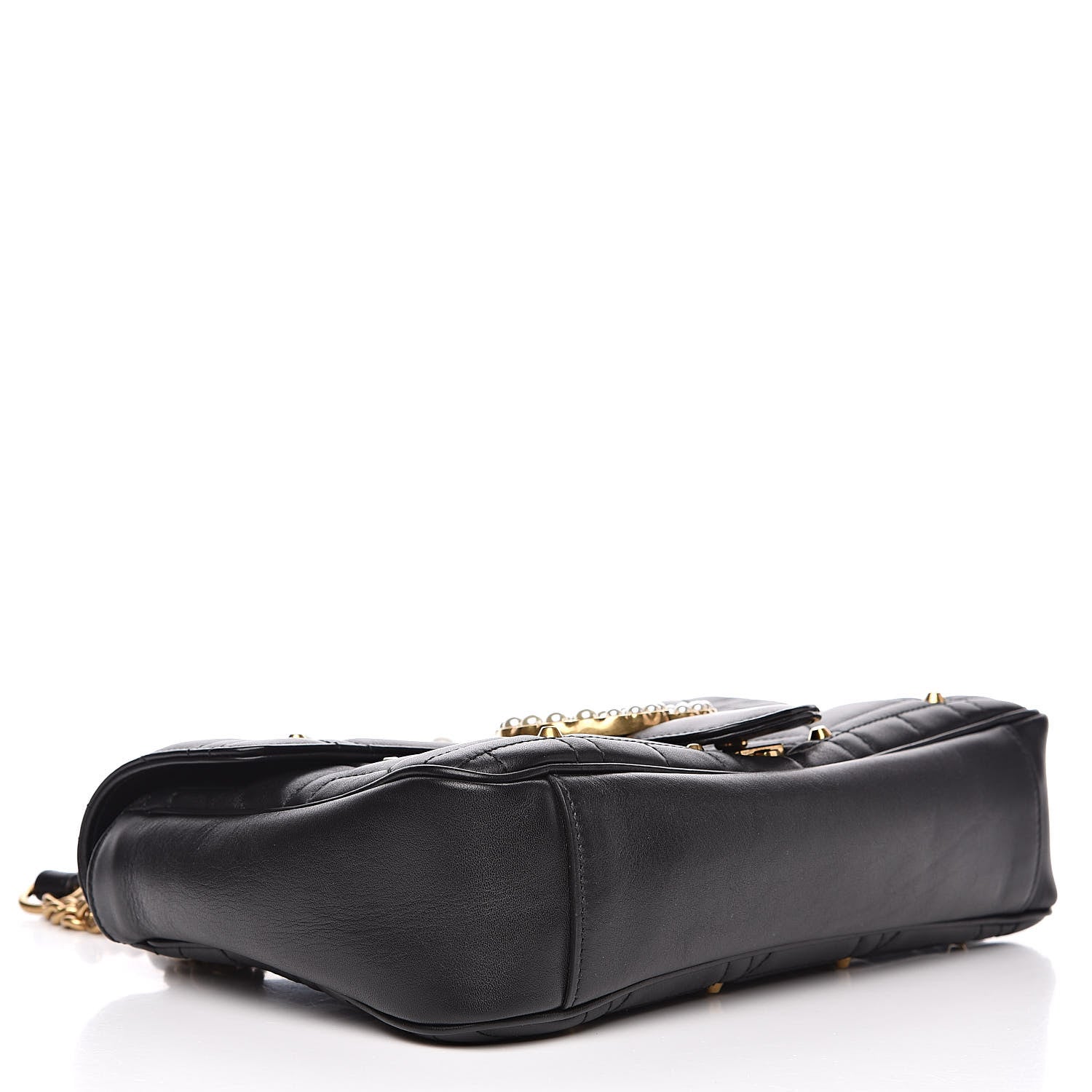 Gucci Calfskin Matelasse Studded Medium Pearly GG Marmont Shoulder Bag Black 4 of 12