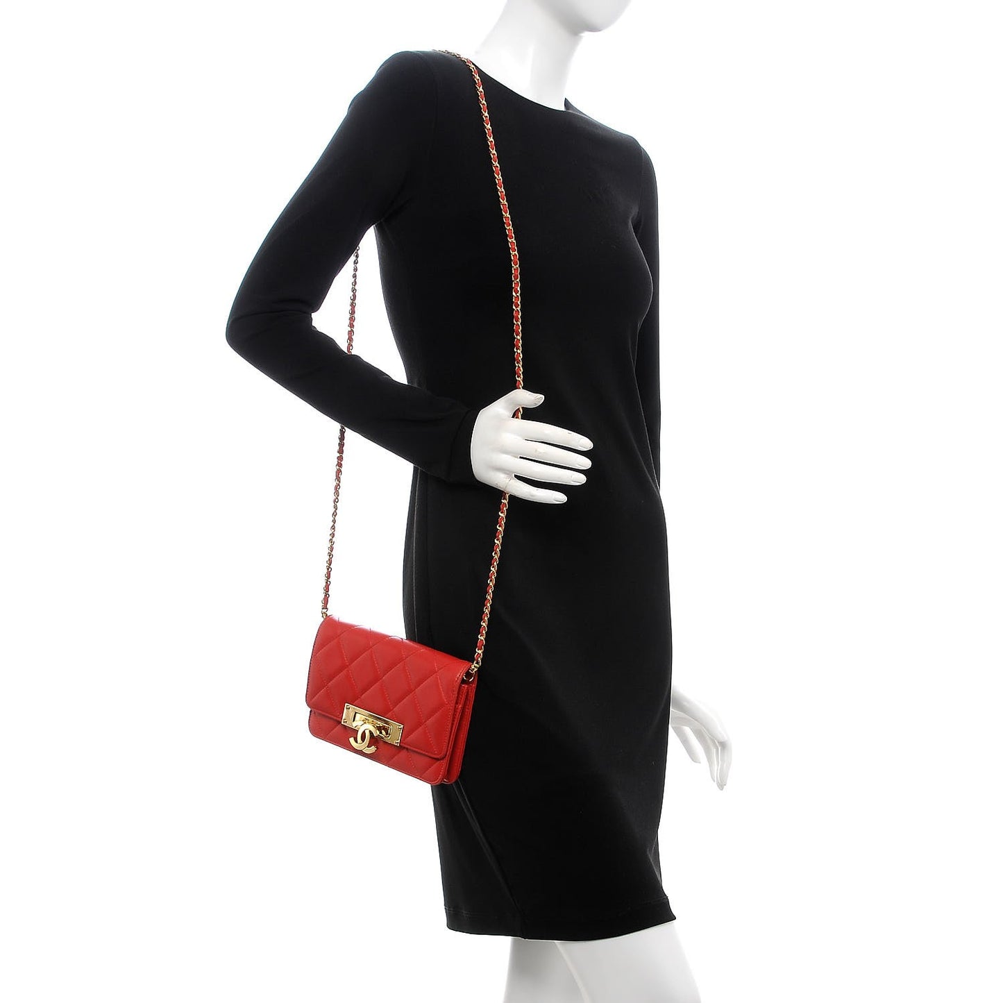 Lambskin Quilted Golden Class Wallet on Chain WOC Red