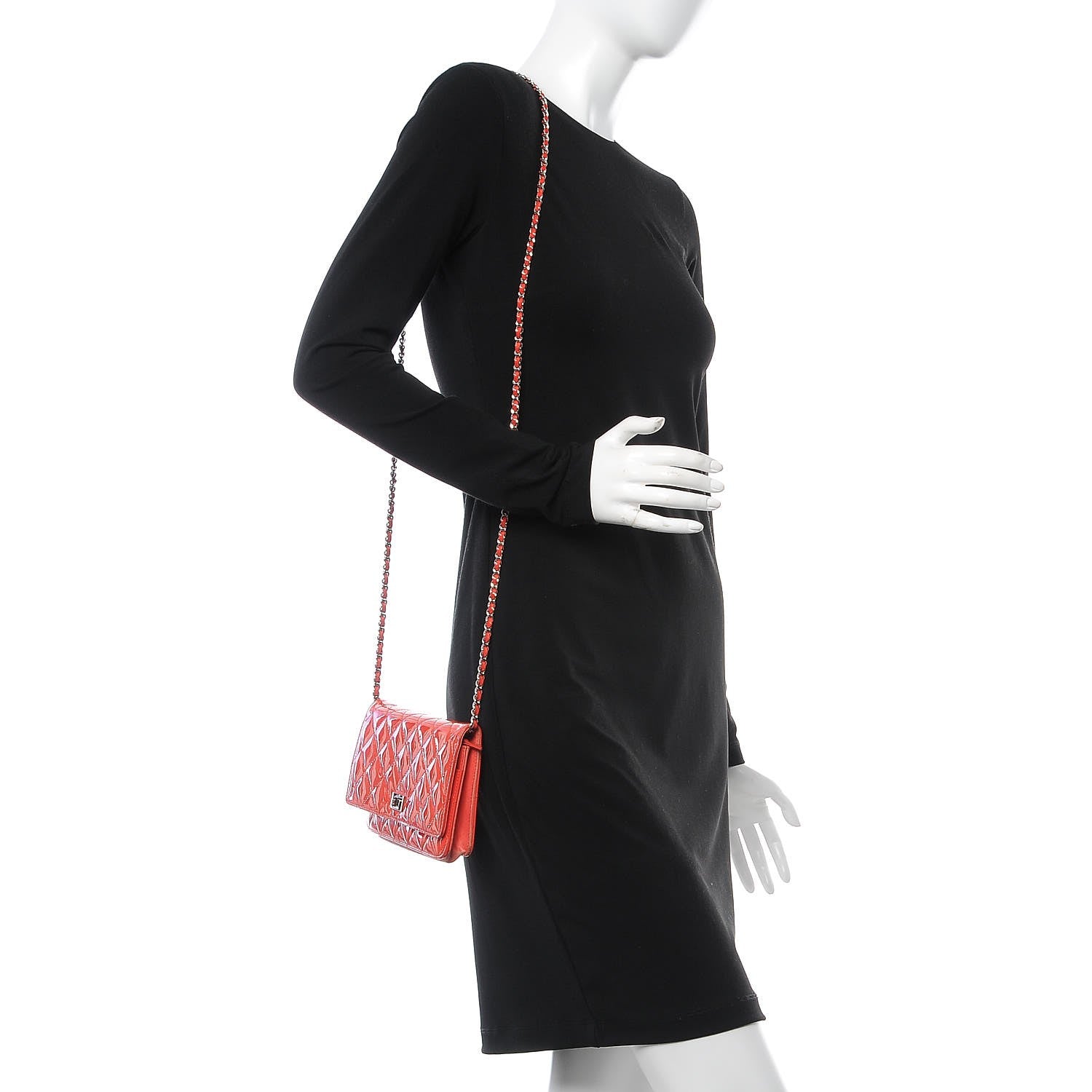 Chanel Patent Calfskin Quilted Reissue Wallet On Chain WOC Red 2 of 22