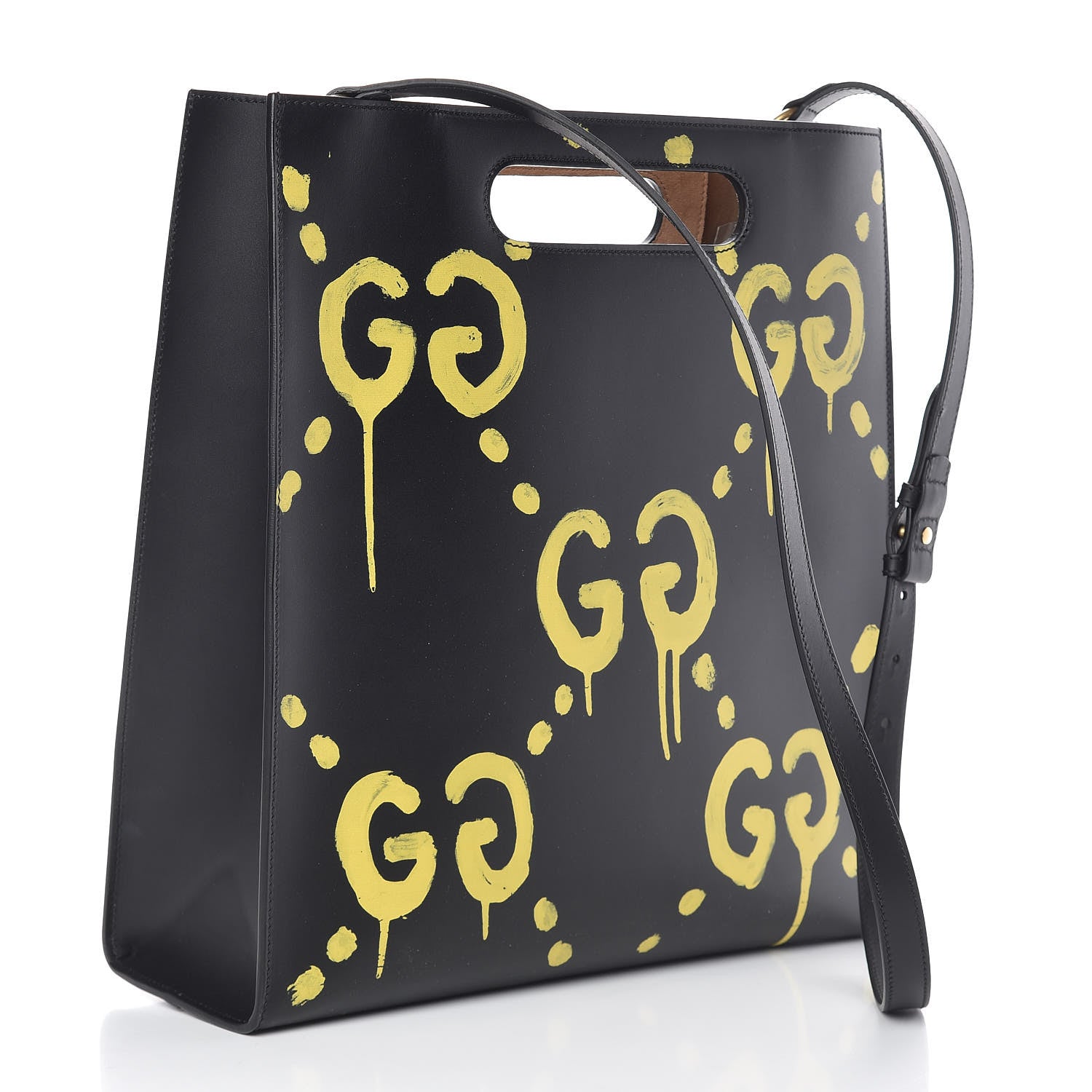 Gucci Calfskin GucciGhost Real Medium XL Tote Black Yellow 3 of 10